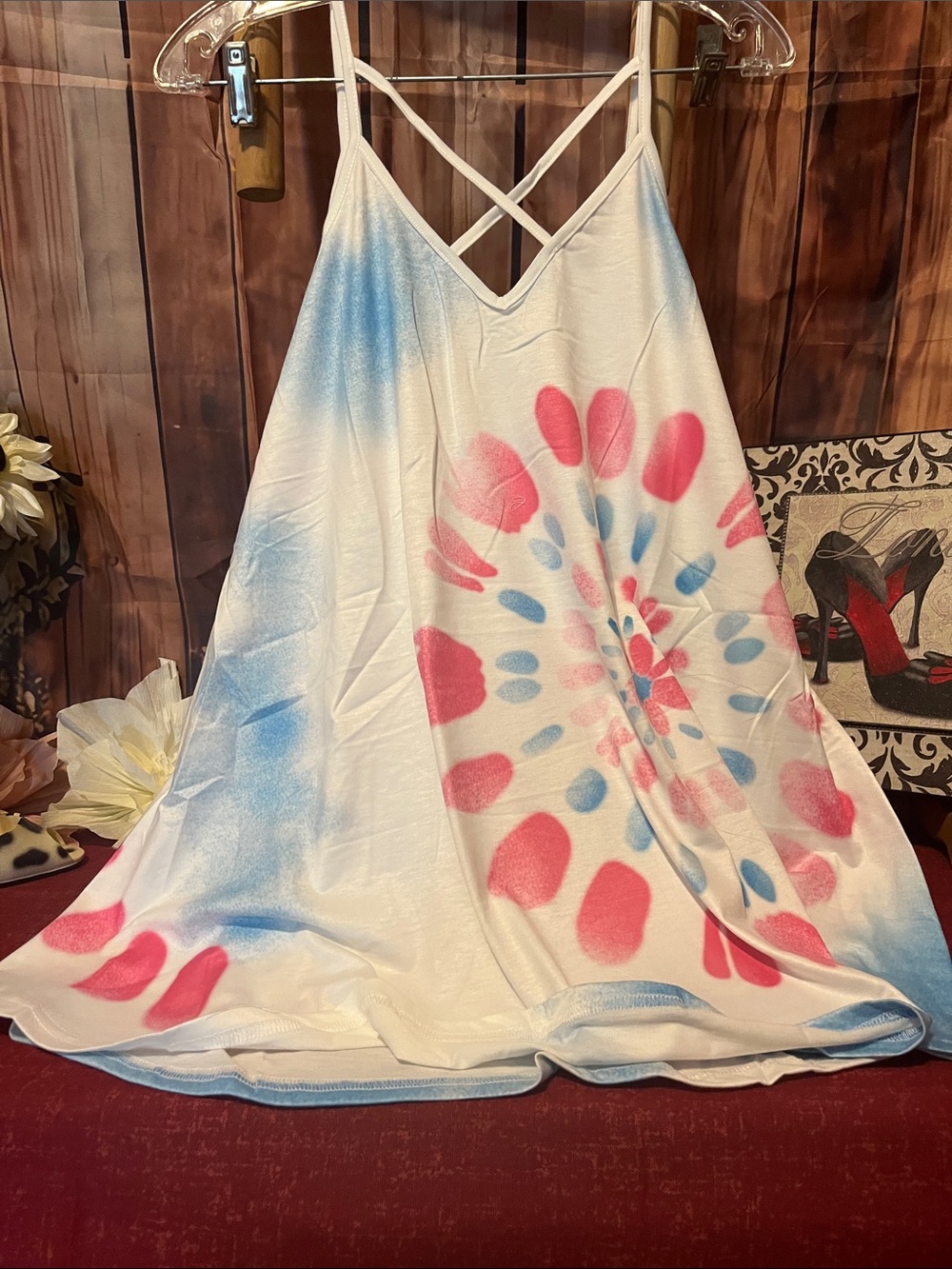 Source Unknown White Tie-Dye Tank with Pink & Blue Spiral